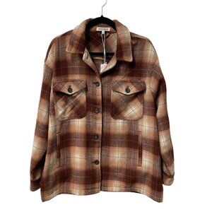 WORKSHOP JACKET SHACKET FLANNEL WOMENS L OMBRE PLAID FALL AUTUMN MULTICOLOR NWT